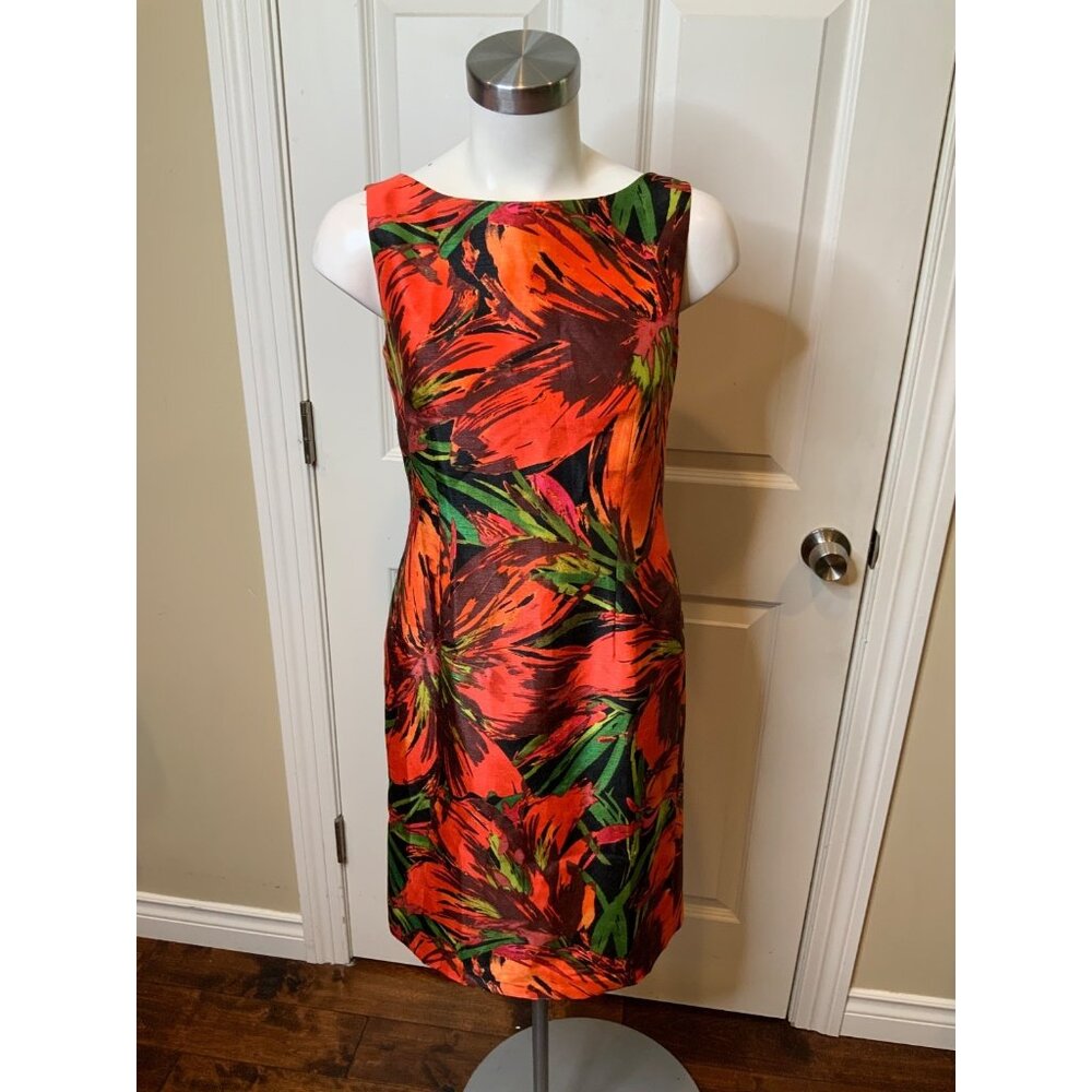 Tahari ASL Red Floral Sleeveless Shift Dress, Size 2